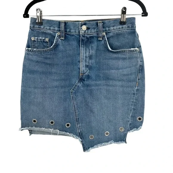 Rag and Bone Dive Skirt in Willow‎ Eyelet Blue Denim Size 27 - Picture 2 of 10